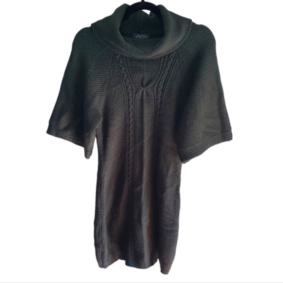 TAHARI Arthur S. Levine Wool Chunky Knit Cowl Sweater Dress Green Womens Sz MP - Picture 2 of 7